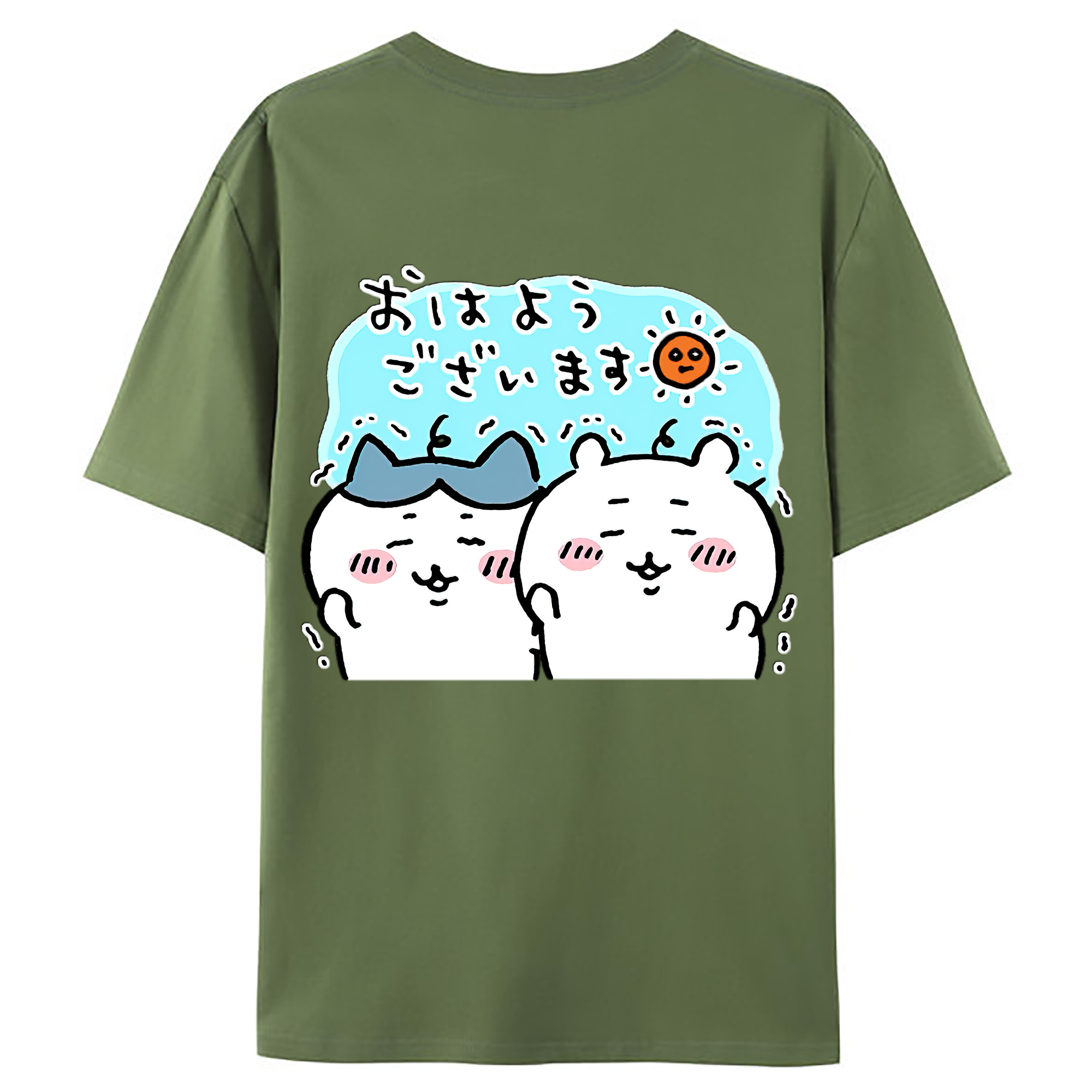 （画像用） ちいかわ ハチワレ Chii-kawa hachiware 綿100％ メンズ半袖Tシャツ（バックプリント） 通気性